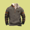 thumbnail image 3 of Men's Retro Western Sweatshirt - Zip-up Lapel with Personalized Print,XL,grey, 3 of 4