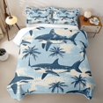 thumbnail image 2 of meiyoeat Palm Tree Coastal Shark Quilt King for Boys Girls, Beach Summer Ocean Wildlife King Coverlet Set, Sky Blue, 3-Piece, 2 of 7