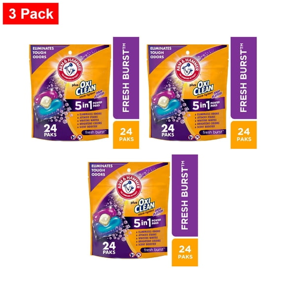 ARM & HAMMER Plus OxiClean with Odor Blasters Fresh Burst Laundry Detergent 5-in-1 Power Paks 24 ct - 3 Pack