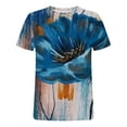 thumbnail image 4 of USSUMA Short Sleeve Women Tops Dressy Casual Oli Painting Graffiti 2022 Trendy T-Shirt Shirts Vintage Floral Tunics Top Plus Size for Women Crewneck Summer Blouse, 4 of 5