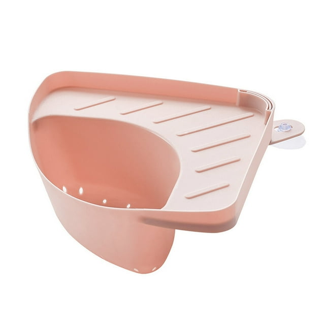 Sink Basket Triangular Draining Sink Rack Suction Cup Plastic Rack Draining Kitchen Storage Holder Shelf, Pink