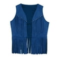 thumbnail image 3 of Ocealan Kids Western Vest Sleeveless Open Front Riveted Tasseled Waistcoat Cowboy Cowgirl Outerwear Blue 16, 3 of 6