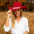 thumbnail image 2 of HNMKIU British Style Cowboy Hat for Elegant Women Wide Brim Western Rancher Headwear with Classic Embellishment for Fashionable Outdoors Women's Hats 06_Red,One Size, 2 of 7