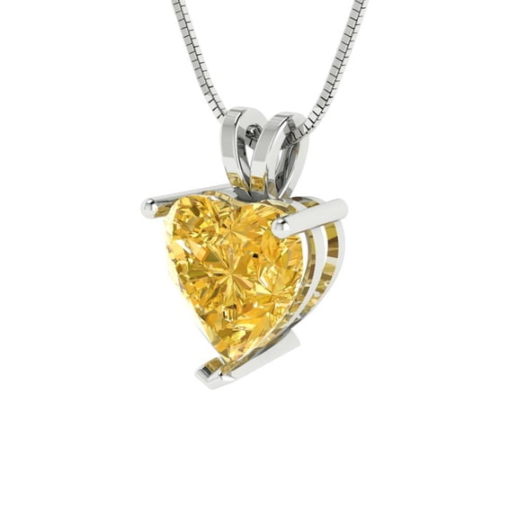 2 ct Brilliant Heart Cut Solitaire Natural Citrine 14k White Solid Gold Everyday Affordable Designer Necklace Pendant with 16" Chain