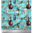 thumbnail image 1 of Soimoi Crepe Silk Fabric Wine Bottle,Leaves & Grapes Fruits Decor Fabric Printed Yard 42 Inch Wide, 1 of 1