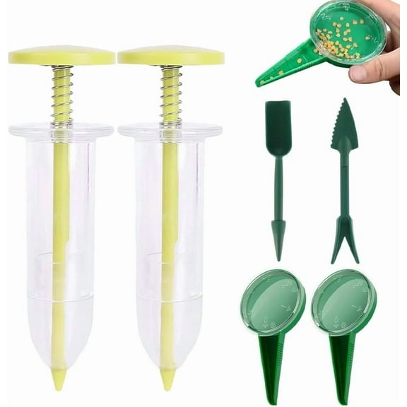 Vibrating Seed Dispenser, 2025 Upgrade Mini Sowing Seed Dispenser, Small Seeds Planter Tool, Manual Seedlings Dibber and Widger Set, Seed Sower Spreader Handheld for Tiny Seeds(Yellow)