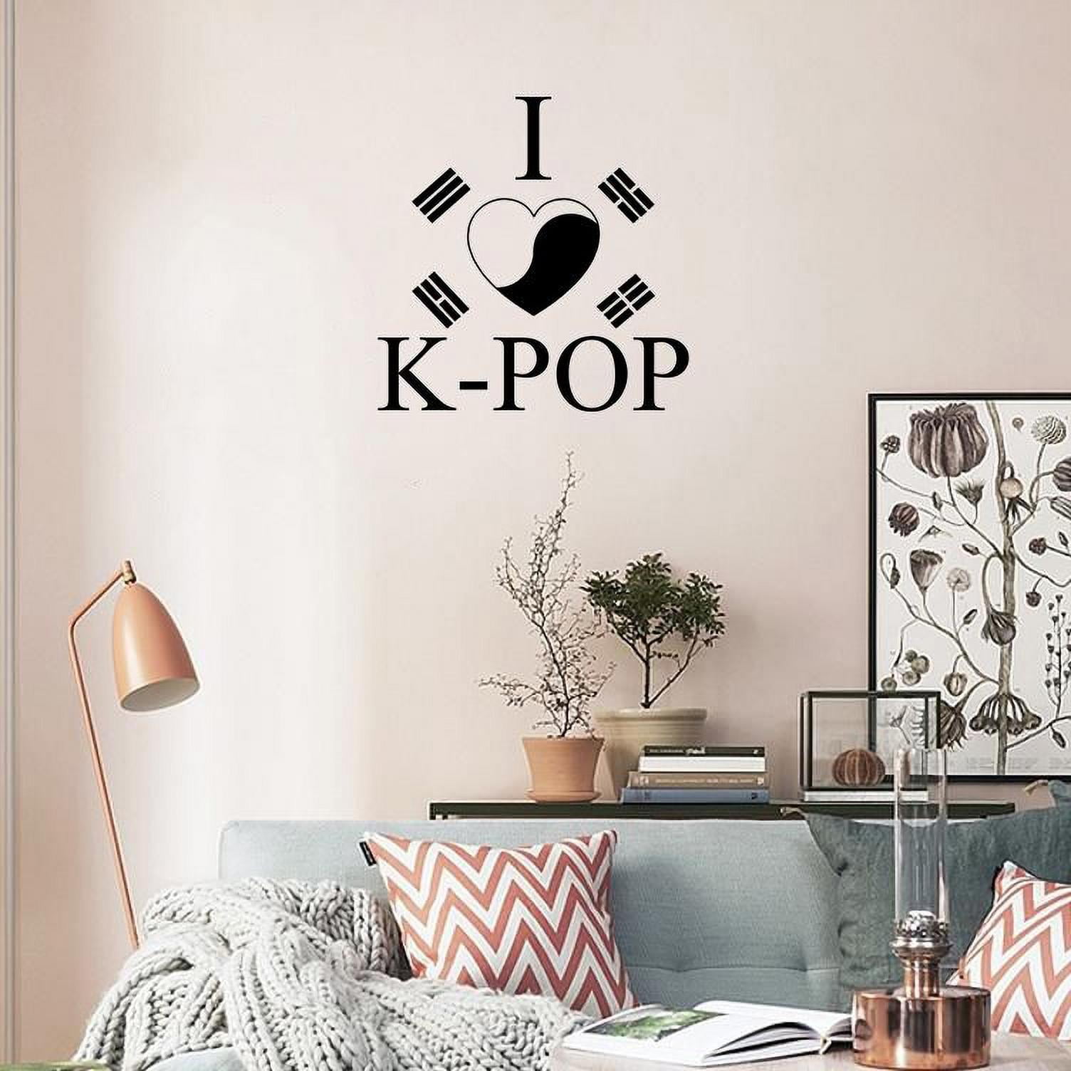 I Love KPOP Korean Flag Wall Decals Music Artist Song Lyrics Singer Dancer  Korean Pop Group for Boys/Girls Art Room Music Room Studio Home Bedroom  Vinyl Wall Art Decals Decoration (10x10 inch) -