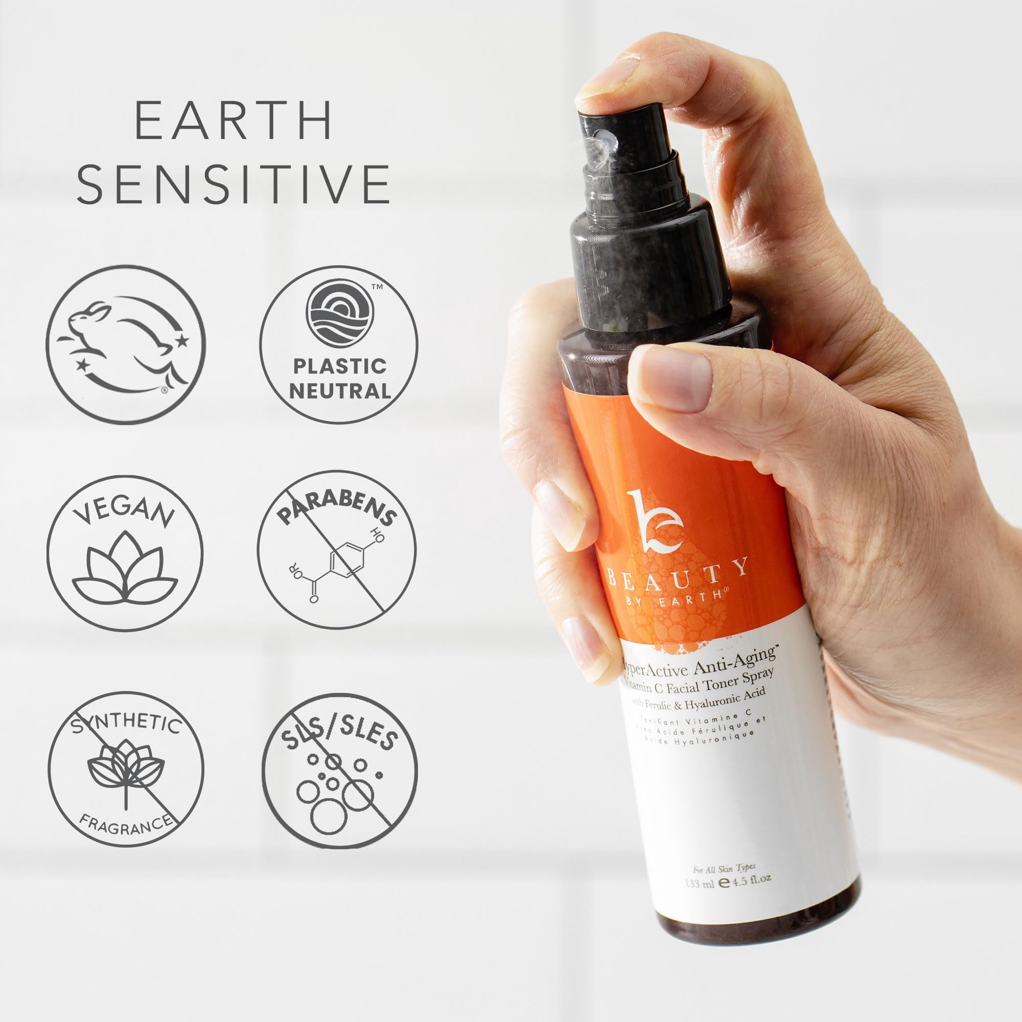 Beauty by Earth Vitamin C Face Toner - USA Made with Natural & Organic Ingredients, Alcohol-Free Skin Brightening Facial Toner for Sensitive and Aging Skin, 4.5 fl.oz