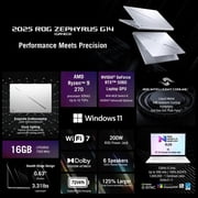 ASUS ROG Zephyrus G14 Gaming Laptop, 14 2880 x 1800 3K 120Hz ROG Nebula Display, AMD Ryzen 9 270, NVIDIA GeForce RTX 5060 8GB GDDR7, RGB Backlit KB, Win11 Home(16GB DDR5 | 1TB SSD)
