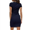 thumbnail image 2 of Nouveau Décontracté Manches Courtes T-Shirt Robe Col Ras du Cou Bodycon Frois Cravate Taille Mini-Robes, 2 of 2