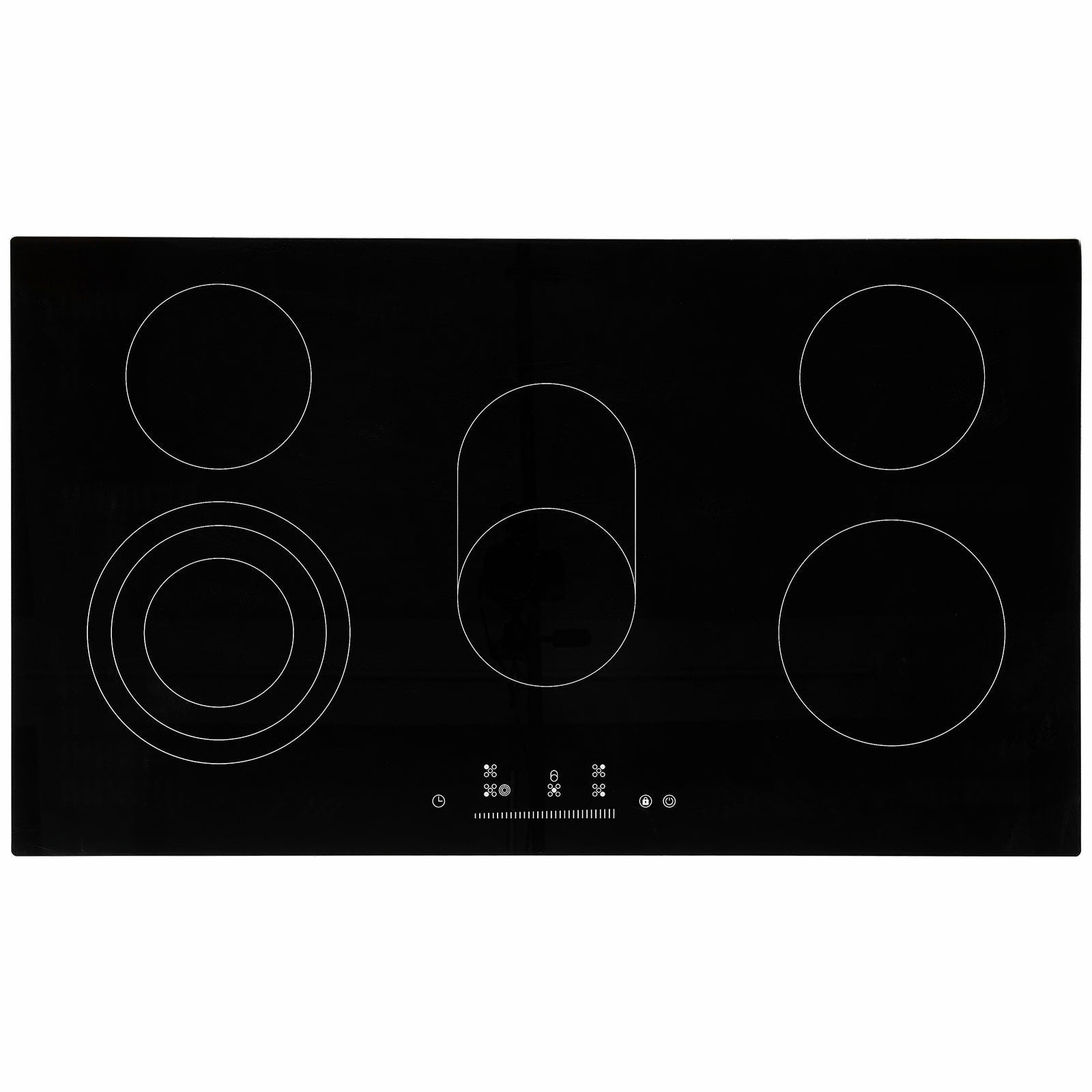 Electric Cooktop 36 Inch 5 Burners, Ceramic Radiant Cooktop Built-in Slide Control Panel with Timer & Pause, 8600W Professional Electric Stove for Kitchen