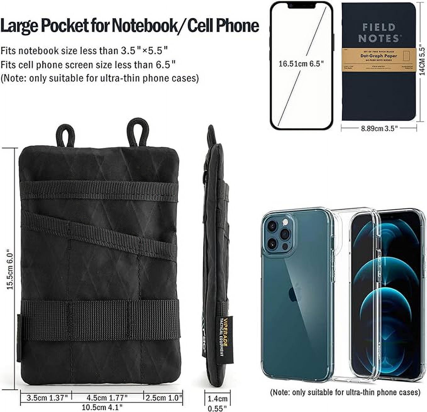 VIPERADE VE1 X-Pac Pocket Organizer, EDC Pouch for Men, EDC Pocket Organizer Storage EDC Gears, Best EDC Organizer to Hold Your Flashlight/Pocket Knife, Tactical Pen, Notebook (X-pac-Black)