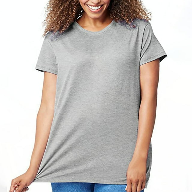 Hiiyo T-Shirt pour Femme Uni à Manches Courtes, Col Rond, T-Shirt d'Été Décontracté, Gris TTG