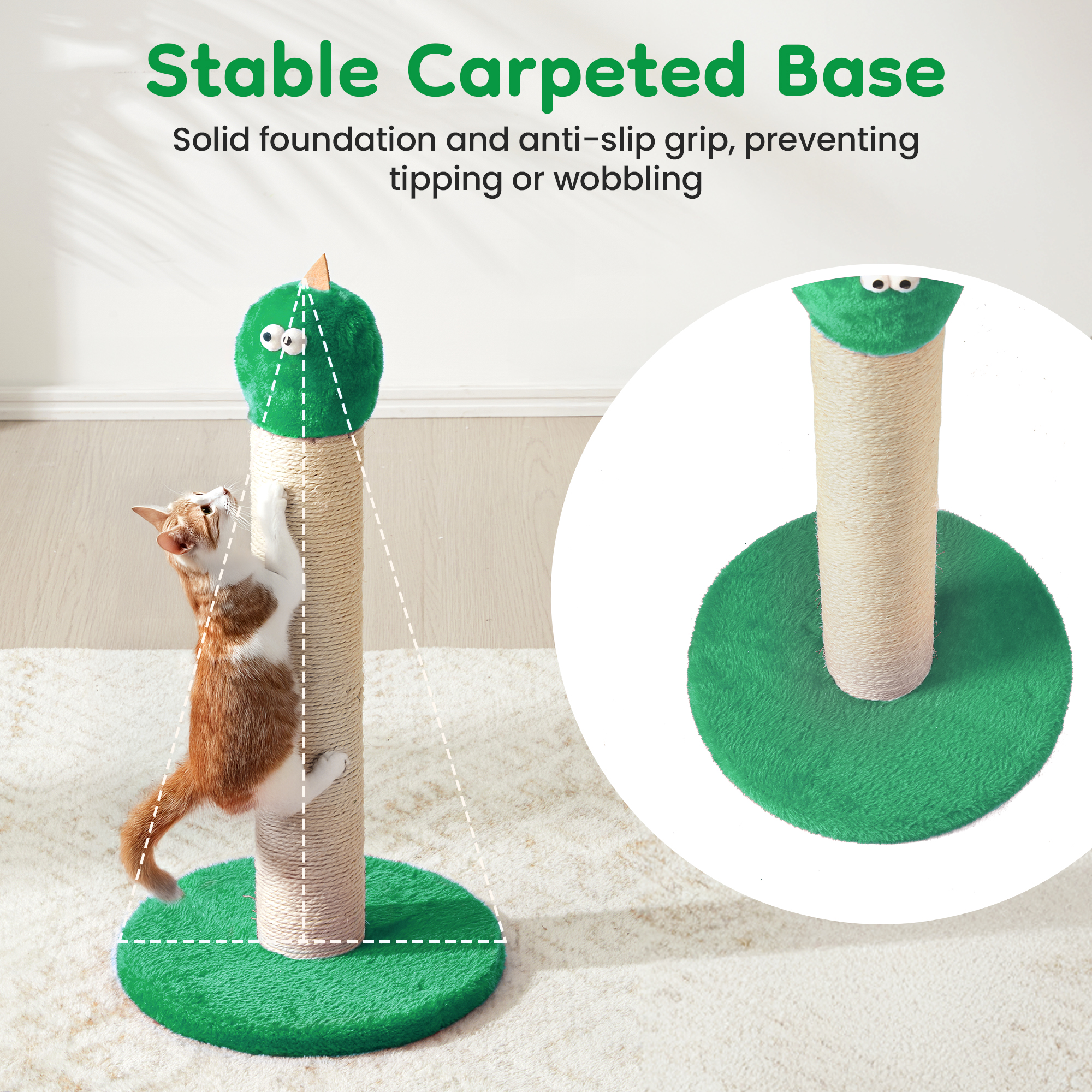May in Color 22-Inch Cat Scratching Post , Durable Sisal Scratch Post for Indoor Cats, Monster-Shaped Cat Scratcher for Kittens & Large Cats, Green