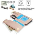 thumbnail image 3 of Allytechgroup for Samsung Galaxy S22 Wallet Case, Zipper Pocket Cards Holder RFID Blocking Ring Holder Stand Bumper Shockproof PU Leather Retro Phone Case for Samsung Galaxy S22, Rosegold, 3 of 9