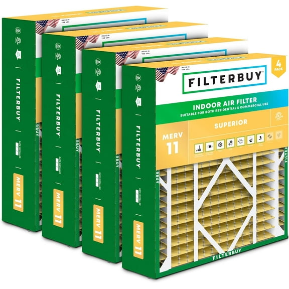 Filterbuy 21x21x5 MERV 11 Allergen Defense, Pleated HVAC AC Furnace Air Filters for Rheem, Ruud, and Protech (4-Pack)