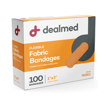 Dealmed 1" x 3" Fabric Adhesive Bandage with Sterile Non-Stick Pad, 100/Box (1 Pack)