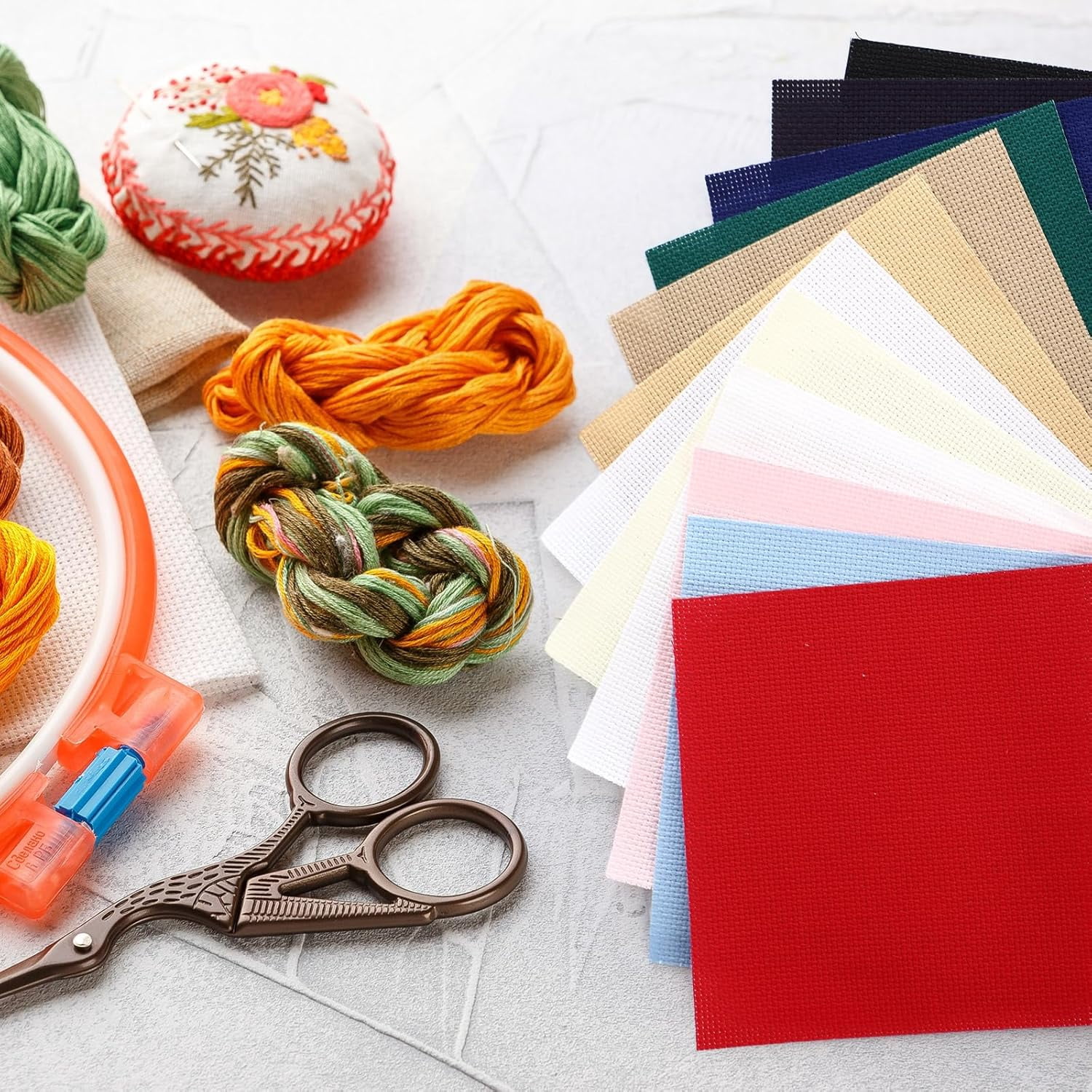 12 Pcs Aida Cloth 12 Color 14 Count Cross Stitch Fabric DIY Cross Stitch for Embroidery DIY Handmade Art Craft (5.9 x 5.9 Inch)