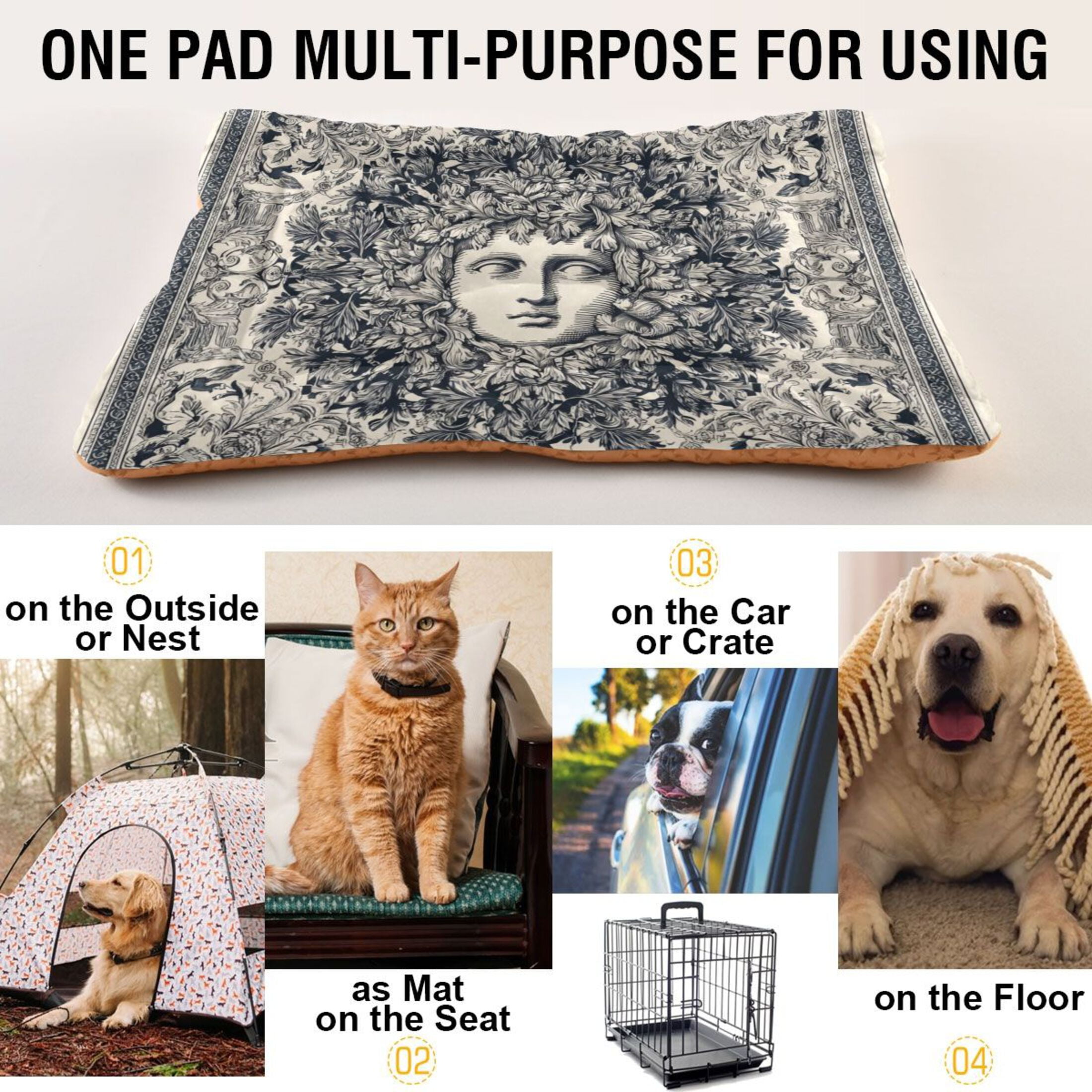 Cozy Mat Pet Bed Indoor Outdoor Warm Soft For Cat Dog Puppy(S/M) Intricate Vintage Pattern