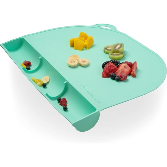 Rectangular Silicone Placemat - Suction Food Catcher for High Chair & Kids, Non-Slip Washable Table Mats, Travel Toddler Placemat & Baby-Led Weaning Supplies, Mint