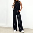 thumbnail image 2 of Womens 2 Piece Lounge Set Summer Travel Outfits Sweatsuit Mock Neck Tank Top Wide Leg Pants with Pockets Casual Activewear Black XL, 2 of 4