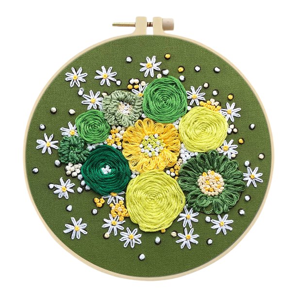 Kits Bordado Punto Cruzado Flores Con Hilo Color Tela Aro