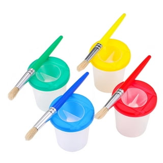 4 Pcs Paint Cups with Lids No Paint Cups with Paint Brushes and Paint Tray  s Cups for Kids, Toddlers, Children Art Class (Total 17 Pcs)