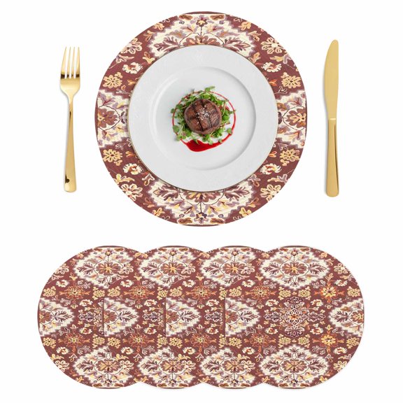 Round Placemats Red Boho Flower 15 inch Set of 4 Table Mats for Dining Table Bohemian Tribe Style Heat Resistant Non-Slip Kitchen & Home Decorative Place Mat Set