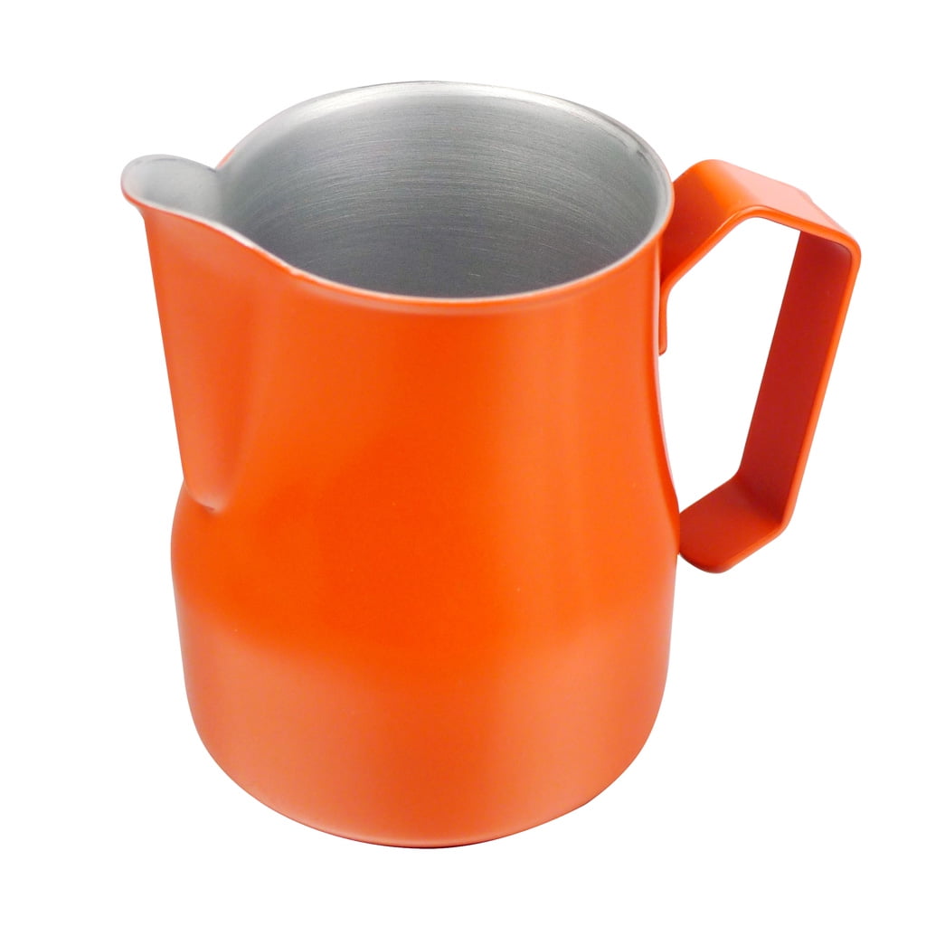 Fiocias Thick Stainless Steel Coffee Frothing Milk Latte Jug Pitcher 350ml Orange
