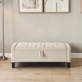 thumbnail image 2 of GZXS 45" Linen Upholstered Storage Ottoman Bench with Tufted Padded Seat, Hidden Compartment, and Side Pocket, for Entryway, Foyer, Bedroom or Living Area, Beige, 2 of 9