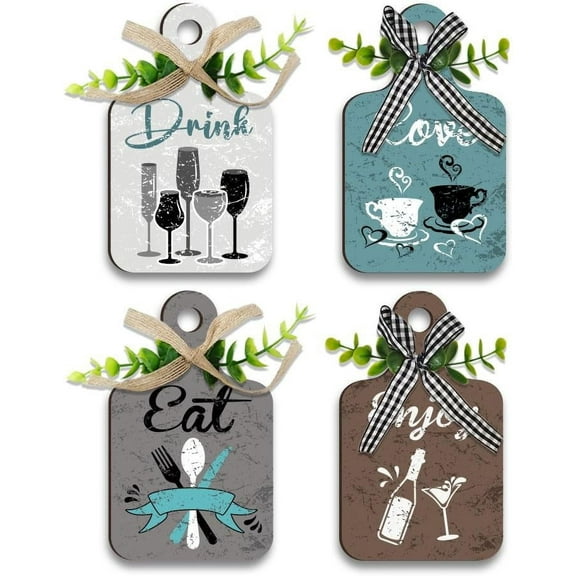 1Set 4pcs Kitchen Wall Decor Wood Sign Eat Drink Love Enjoy Wood Sign Kitchen Wall Decor Hanging Plaques Farmhouse Eat Sign Board Sign for Home Kitchen Dining Living Room Bar Cafe
