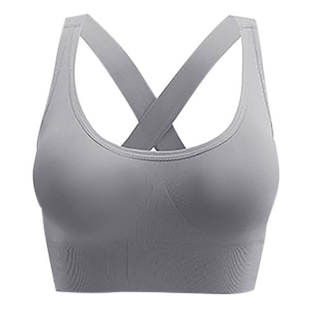 Gnurob Sports Bra for Womens Criss Cross Strappy Bralette No Underwire Brassiere Padded Medium Support Bralettes Seamless High Impact Yoga Exercise Bras Clearance Saving Gray X-Large