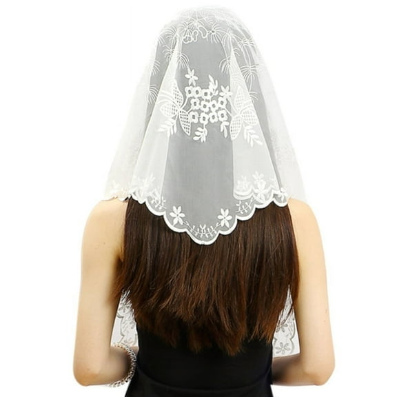 MINGPAI Women Embroidery Mantilla Chapel Veil Catholic Mass Church Veil Triangle Mantilla Veil Latin Mass Lace Traditional Mass