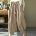 thumbnail image 2 of AherBiu Lounge Pants for Women Elastic High Waisted Baggy Loose Summer Casual Homewear Cropped Trousers, 2 of 4