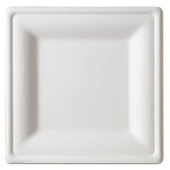 Eco-Products EP-P023 Renewable and Compostable Square Sugarcane Plates - Large, Natural White (250/Carton)