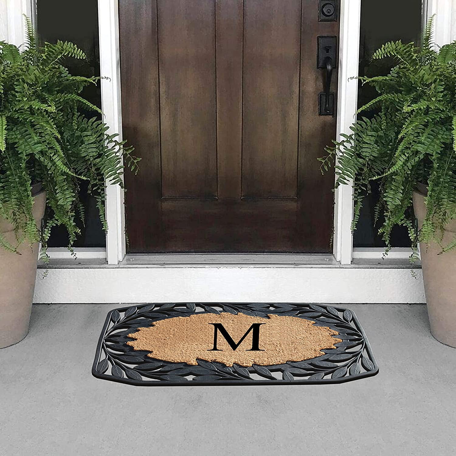 A1 Home Collections Floral Black, Beige, Multi-color Rubber and Coir Doormat for Outdoor Entrance Non Slip Backing Front Door Mat, 23" x 38"