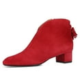 thumbnail image 3 of FSJ Women Fashion Western Tassel Block Low Heel Ankle Boots Side Zipper Booties Closed Toe V Cut Casual Vintage Shoes Size 10 Red, 3 of 4