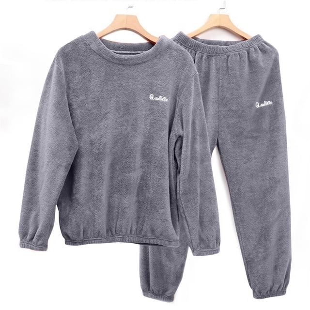 Ceisia Men's Solid Color Thick Coral Fleece Pajama Set for Winter Warmth & Loungewear Gray L Gifts