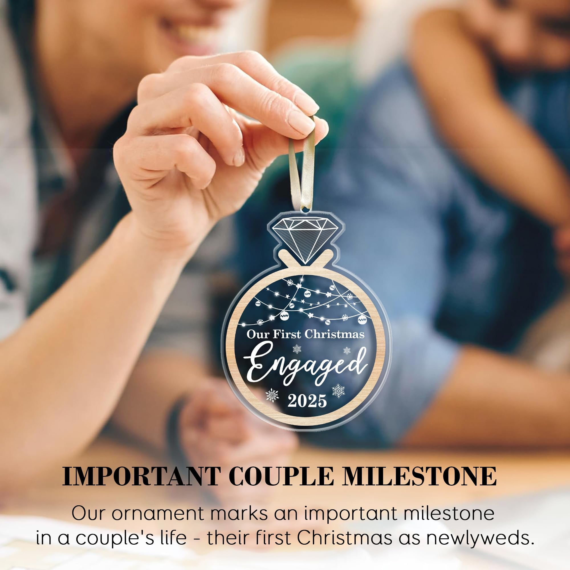 Engaged Ornament 2025 – Engagement Ring Acrylic Christmas Ornament, Elegant Keepsake Gift for Engaged Couples, Holiday Tree Decoration, Romantic Engagement Celebration Decor