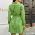 thumbnail image 4 of Edvintorg Fall And Spring Fashion Dress Women's Solid V Neck Long Sleeve Dresses Skirt Turndown Collar High Waisted Dress Elegant, 4 of 6