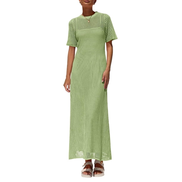 Vestido PRETTYGARDEN 2025 Verano Maxi Calado Verde Menta XXL