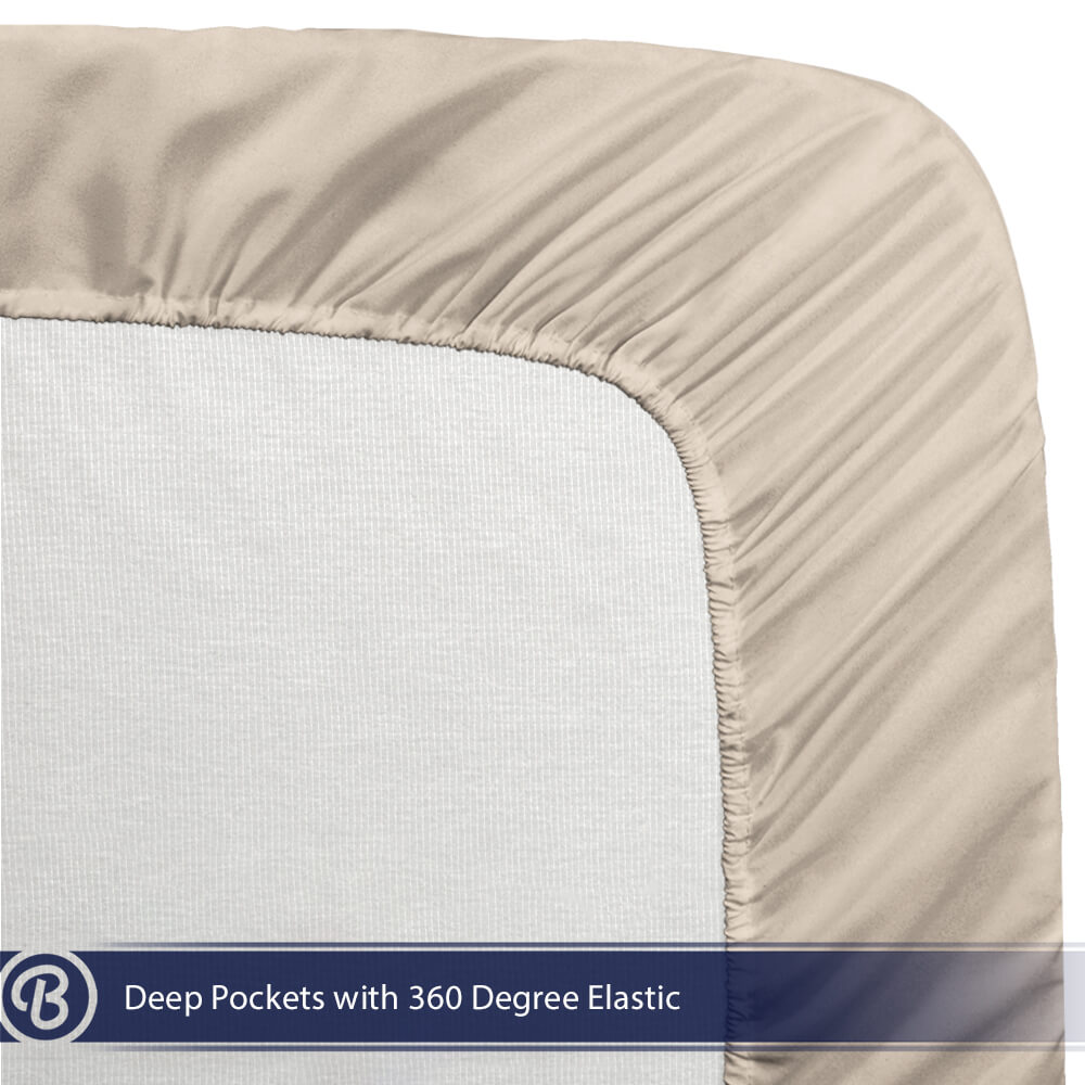 Fitted Sheet + Pillowcase Set, Microfiber, Wrinkle Resistant, King, Sand