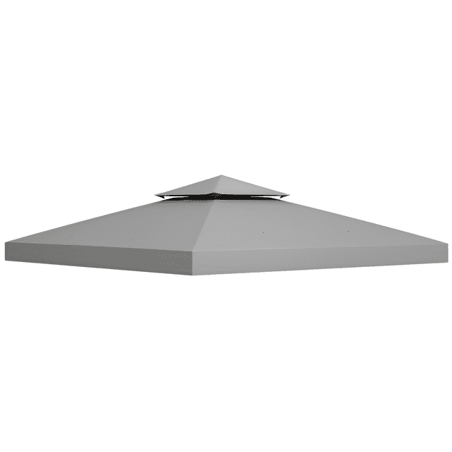Outsunny 10' x 10' Square 2-Tier Gazebo Canopy Replacement Top Cover Outdoor Garden Sun Shade, Light Grey