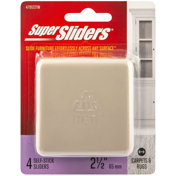 Super Sliders 21/2" Square Self Stick Furniture Sliders Beige, 4 Pack