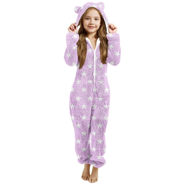 Pyjama pour Bébé Fille, Grenouillère d'Hiver Chaude à Manches à Capuche