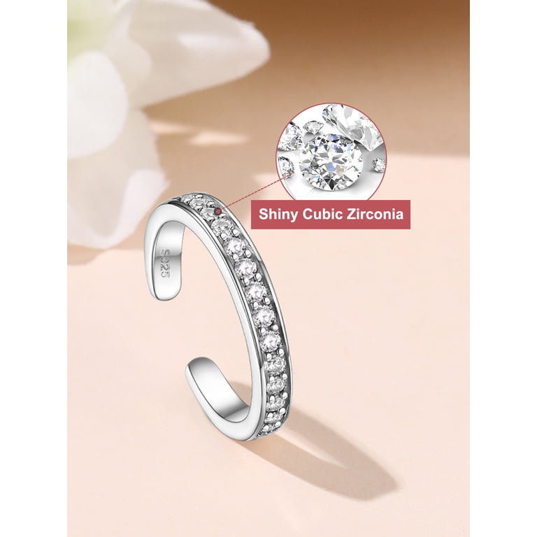 FOCALOOK Adjustable Toe Rings For Women – 925 Sterling Silver, Open Design With CZ – Summer Foot Jewelry Gift
