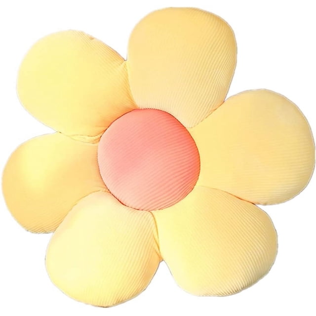 Almohada de flores, cojín de asiento en forma de flor, linda almohada de margarita para decoración de niñas, piso fluido (pétalos amarillos, 35 cm)