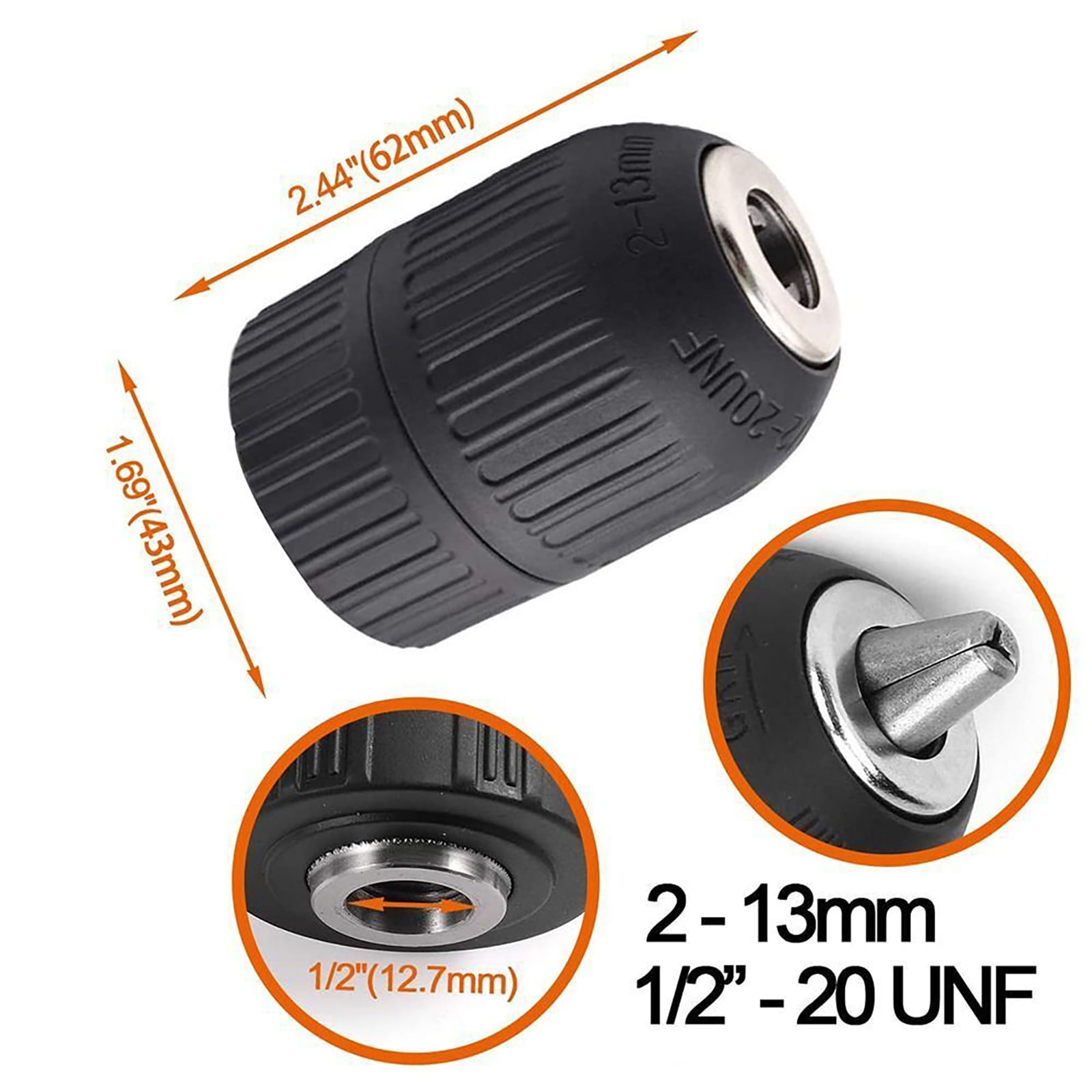 Impact Driver Keyless Drill Chuck Adapter Instantly Convert, Easy Bit Changes for 2mm to 13mm Drill Bits