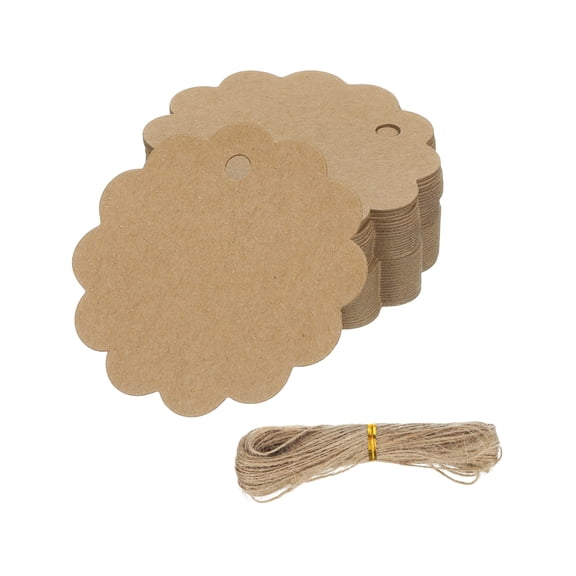 Uxcell 100 Pcs Blank Gift Tags with String, 2.4x2.4 Inch Kraft Paper Tags Gift Bags Tags Flower Label with Holes for Wedding Holiday Party Favor Clothes Craft, Brown