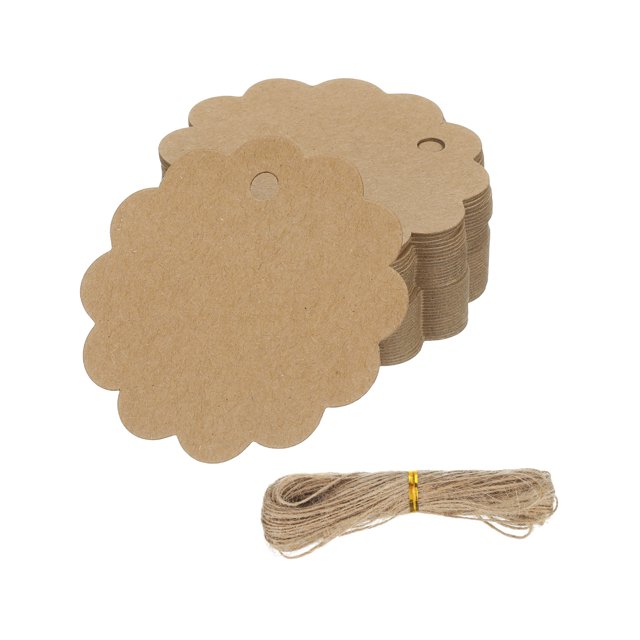 Uxcell 100 Pcs Etiquetas de Regalo en Blanco con Cuerda, 2.4x2.4 Pulgadas, Papel Kraft, Marrón